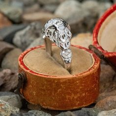 an elephant head ring sitting on top of a wooden box