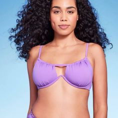 Look And Feel Amazing On Your Next Vacation Or Sunny Outing In This Tunneled Neckline Underwire Bikini Top From Shade & Shore. This Tunneled Neckline Bikini Top Features A Supportive Underwire Design That's Detailed With A Keyhole Front For Charming Flair. The Back Hook-And-Loop Closure And Shoulder Straps Lend A Secure, Worry-Free Fit, While The Removable Cups Offer The Customizable Coverage You Desire. Sizing: Womens Material: 80% Nylon, 20% Spandex Material Lining: 92% Recycled Polyester & 8% Cutout Underwire Swimwear, Underwire Tankini For Vacation, Summer Tankini With Underwire And Bra-friendly Design, Purple Underwire Swimwear For Beach, Underwire Tankini For Beach Party, Bra Friendly, Underwire Bra-friendly Tankini For Beach Party, Bra-friendly Purple Swimwear With Underwire, Purple Underwire Swimwear, Bra Friendly, Purple Underwire Swimwear, Bra-friendly