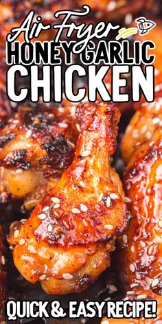 an advertisement for honey garlic chicken with the words, quick and easy recipe on it