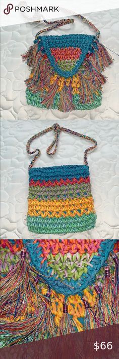 New never used straw purse Every color in the rainbow, this purse is super colorful and fun!!  It’s pink, blue, yellow, green, red straw measures 9 1/4” L, 10 1/4” H and about 3” W.  It closes with a triangular flap lined with tassels.  The inside is a pretty shade of blue, has a zipped pocket inside.  The strap is braided, knotted in picture for length adjustment.  The strap is 18 1/2 inches knotted, want to leave in as think it looked great!  So much fun!! 😃 Cappelli Straworld Bags Shoulder B Colorful Bags With Adjustable Strap For Spring, Casual Multicolor Straw Shoulder Bag, Multicolor Crossbody Straw Bag For Beach, Colorful Casual Crossbody Bag, Casual Colorful Handmade Bag, Multicolor Straw Shoulder Bag For Everyday, Colorful Bags With Braided Handles For Everyday Use, Multicolor Crossbody Straw Bag For Summer, Everyday Multicolor Straw Shoulder Bag