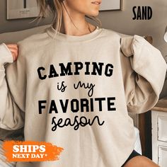 Here at Lavender Lane we offer the best CAMPING hoodies made from the softest material! It will quickly become your favorite sweatshirt! All of our SUMMER CAMPING crewnecks are handmade to order with eco-friendly ink because we want our customers to feel good about the sweater they are purchasing! The details: *Printed using an eco- friendly water based ink. *FREE shipping on all orders. *All orders ship the same or next business day regardless of how large the order is! *Unisex sizing. *Order y Camper Gifts, Pod House, Lawrence Ks, 2024 Outfits, Gifts For Campers, Summer Camping, Favorite Season, Fall Sweatshirt, Gifts For Nature Lovers