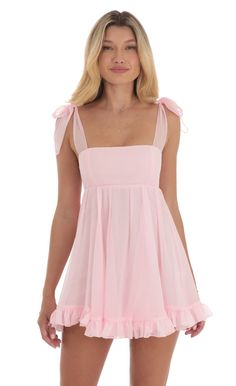 Shimmer Ruffle Babydoll Dress in Pink | LUCY IN THE SKY Pink Flowy Dress, Light Pink Mini Dress, Cotillion Dresses, Cute Formal Dresses, Semi Dresses, School Dance Dresses, Concert Dresses, Pink Dress Short, Cute Homecoming Dresses