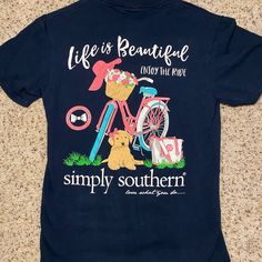 Navy Simply Southern T-Shirt Black X On Tag Forgot Why Never Worn Blue Pre-shrunk T-shirt For Everyday, Spring Blue Graphic Print T-shirt, Blue Text Print T-shirt For Everyday Wear, Pre-shrunk Blue T-shirt For Everyday Wear, Simply Southern T Shirts, Southern Tshirts, Simply Southern, Colorful Shirts, Color Blue