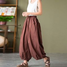 Color: Coffee, Size: Free size Wide Leg Linen Pants, Pants Pattern, Linen Shorts, Linen Women, Linen Pants, First Order, Fashion Pants, Cotton Linen, Leg Pants