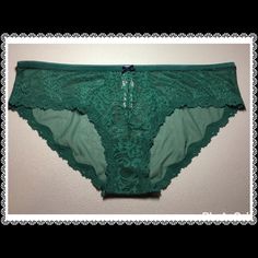 A Little Panty With Luxe Touches: Velvet Trim And Sheer Lace. Lace Front With Velvet Bow And Trim, Mesh Back With Lace Trim At Legs, Low Rise, Minimum Back Coverage, Imported Nylon/Spandex Exclusive Of Decoration. Color: Clover Green. Price Not Negotiable Take Advance Of Bundle Discounts Green Lace Stretch Bottoms, Green Stretch Lace Bottoms, Green Stretch Bottoms With Lace Trim, Clover Green, Velvet Trim, Velvet Bow, New Green, Sheer Lace, Women's Intimates