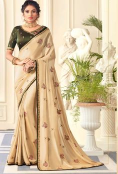 (1) Cream Silk Saree, Saree Stitching, Bollywood Sarees, Suits Accessories, Red Wedding Dresses, Embroidery Saree, Indian Couture, Indian Suits, Cream Silk