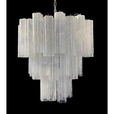 a large chandelier with frosted glass tubes hanging from it's center