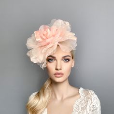 Pale pink silk flower fascinator, kentucky derby hat, ascot races hat, tea party hat, wedding flower fascinator, occasion hat luncheon hat Statement flower headband. This headpiece is perfect for Spring Racing Carnival,  Race Day piece, Bridal flower crown, wedding guest... **  PROCESSING TIME: 5 -7 business days. **  DELIVERY TIME: 4-5 business days to EEUU, 1-2 to Europe and 7-8  to Australia. Follow this link for more beautiful choices from 'Sophie Young Hats' https://www.etsy.com/shop/sophieyounghats Race Day Hats, Spring Racing Carnival, Ascot Races, Hat Tea Party, Royal Ascot Hats, Occasion Hats, Derby Fascinator, Mad Hatter Hats, Hat Wedding