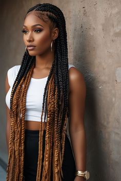 Knotless Box Braids With Color, Long Knotless Box Braids, Box Braids With Color, Braids With Color, Hair Braid Patterns, Colored Box Braids, Braiding Styles, Colored Braids