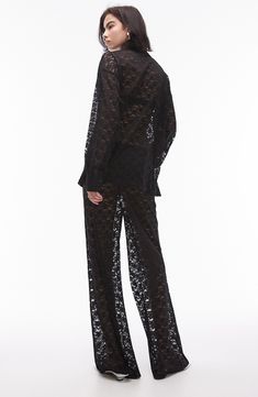 Gorgeous lace with an intricate pattern creates paradise-ready pants cut in a relaxed straight-leg silhouette. 30" inseam; 30" leg opening; 13 1/2" front rise; 16 1/2" back rise (size Medium) Elastic waist Semisheer; base layer shown not included 100% polyester Machine wash, line dry Imported Pants Nordstrom, Casual Trousers, Fabric Gifts, Free Fabric, Anniversary Sale, Base Layer, Women's Casual, Straight Leg Pants, Leg Pants