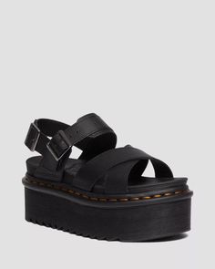 Voss II Athena Leather Strap Platform Sandals in Black | Dr. Martens Dr Martens Voss Ii, Voss Sandals, Platform Sandals Outfit, Dr Martens Voss, Sandals Outfit, Retro Sneakers, Goodyear Welt, Ciabatta, White Shoes