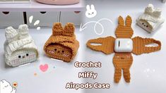 crochet stuffed animals and an airpods case