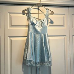 Blue Mini Dress, Never Worn. Originally From Shein. Lace Details, And Lace Up Back. Size Xs. Light Blue Sleeveless Satin Mini Dress, Black Sequin Bodycon Dress, Visual Archive, Sequin Bodycon Dress, Shein Dress, Backless Mini Dress, Dresses Blue, Shein Dresses, Blue Mini Dress