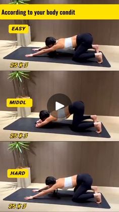 a woman is doing yoga poses on her stomach and back with the words, according to your body contit