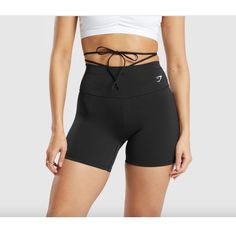 Never Worn, Nwt, Black Size Medium Gymshark Shorts, Gymshark Black, Short Waist, Ribbon Tie, Shorts Athletic, Athletic Shorts, Ribbon, Size Medium, Womens Shorts