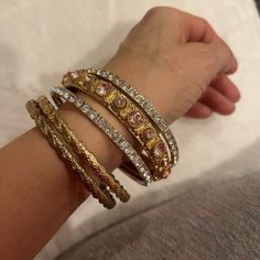 Set Of Rhinestone Bangle Bracelets. Never Used But No Tag. U Can Tell From The Picture. U Can, The Picture, Womens Jewelry Bracelets, Bangle Bracelets, Bangles, Women Jewelry, Gold, Women Shopping, Color