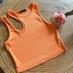 Shein Bright Orange Cropped Tank Nwot Orange Ribbed Tops For Spring, Orange Ribbed Summer Tops, Fitted Orange Tank Top For Day Out, Body Top, Orange Aesthetic, Muscle Shirts, Fashion Wishlist, Ribbed Tank, Shein Tops