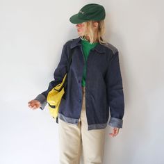 "Rare 60s- early 70s German chore jacket. Hard to find this kind of jackets from East German era. Soft lightweight cotton blend chambray w/ contrasted panels on back, cuffs and hem. Super unique piece. Two side pockets. Button front closure. A great find! Condition: in excellent condition.  Measurements are taken flat. Fits like M Shoulder to shoulder = 19 in / 48 cm Armpit to armpit = 23 in / 58  cm    Sleeve = 25.5 in / 65 cm Total length = 27.5 in / 70 cm Model is 5'6\", 26\" waist, 36\" hip Retro Button-up Denim Jacket For Work, Retro Cotton Utility Jacket For Streetwear, Retro Cotton Utility Jacket With Long Sleeves, Retro Cotton Utility Jacket With Pockets, Everyday Vintage Utility Jacket With Patch Pockets, Retro Long Sleeve Utility Jacket For Work, Vintage Cotton Outerwear For Everyday, Retro Cotton Outerwear With Relaxed Fit, Vintage Cotton Denim Jacket For Work