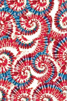 a red, white and blue tie - dyed background with swirls in the middle