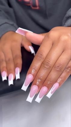 Nails Long Square, French Tip Press On Nails, Press On Nails Long, Back To School Nails, Gel Nail Tips, White Acrylic Nails, French Acrylic Nails