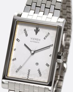 Black Diamond Rectangular Watch - VIEREN Luxury Watches Modern Automatic Diamond Watch For Business, Modern Diamond White Watches With Diamond Hour Markers, Modern Watches With Diamond Hour Markers In Diamond White, Modern Diamond White Watch With Diamond Hour Markers, Elegant Automatic Diamond Watch For Business, Elegant White Gold Automatic Diamond Watch, Elegant Diamond Watch With Date Display For Anniversary, Rectangular Automatic Watches For Anniversary, Modern Rectangular Watch Accessories For Anniversary