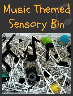 music themed sensory bin is shown in this image