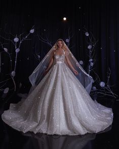 a woman in a wedding dress is posing for the camera with her veil over her head