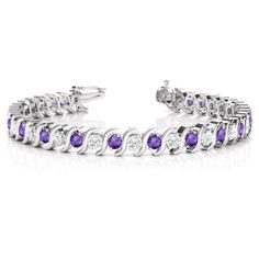 Amethyst & Diamond Tennis S Link Bracelet 14k White Gold 4ct - NG5311 Luxury Purple Gemstone Tennis Bracelet, Luxury Amethyst Tennis Bracelet Gift, Purple Round Tennis Bracelet For Formal Occasions, Purple Tennis Bracelet For Anniversary, Formal Purple Cubic Zirconia Bracelets, Elegant Purple Jubilee Tennis Bracelet, Purple Jubilee Tennis Bracelet, Purple Cubic Zirconia Bracelet For Anniversary, Purple Cubic Zirconia Anniversary Bracelets