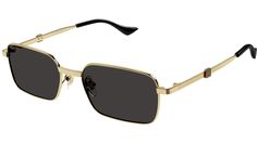 Gucci Web sunglasses model GG1495S rectangle metal frame color code 001 shiny endura gold with gold temple and solid grey lens. Gucci Gold Sunglasses For Summer, Gold Rectangular Sunglasses With Mirrored Lenses, Gold Rectangular Sunglasses With Tinted Lenses, Gold Rectangular Tinted Sunglasses, Gucci Gold Sunglasses With Gradient Lenses, Gold Rectangular Sunglasses For Formal Occasions, Formal Gold Rectangular Sunglasses, Gucci Gold Tinted Sunglasses, Gucci Gold Sunglasses With Uv Protection