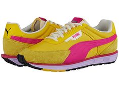 PUMA Lo Rider Vintage - Women's Shoes : Super Lemon/Glowing Pink : Step right into colorful styles and comfort with the PUMA Lo Rider Vintage sneakers. Textile and synthetic upper. Lace-up closure. Round-toe silhouette. Textile lining and insole. Rubberized outsole for added traction. Imported. Measurements: Weight: 1 lb 11 oz Product measurements were taken using size 8, width M. Please note that measurements may vary by size. Weight of footwear is based on a single item, not a pair. Comfortable Round Toe Training Sneakers, Comfortable Round Toe Sneakers For Training, Slip-on Tpr Sneakers For Sports, Comfortable Lace-up Training Sneakers, Comfortable Training Sneakers With Rubber Sole, Casual Walking Shoes With Rubber Sole For Training, Synthetic Sneakers For Sports Training Season, Synthetic Sneakers For Training And Sports Season, Synthetic Sneakers For Sports Training