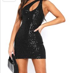 Sequin, One Shoulder, Mini Dress Chic Mini Dress With Sequins For Date Night, Chic Sequined Mini Bodycon Dress, Chic Stretch Sequin Sleeveless Dress, Chic Stretch Sleeveless Sequin Dress, Chic Sleeveless Stretch Sequin Dress, Sequined Stretch Mini Dress For Night Out, Chic Bodycon Sequin Dress For Cocktail, Chic Sequin Mini Dress For Date Night, Glamorous Stretch Dress For Going Out