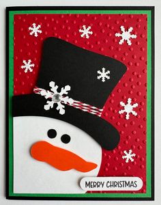 a christmas card with a snowman wearing a top hat