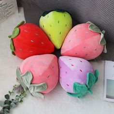 Strawberry Plush Stuffed Strawberry, Strawberry Field, Kids Pillow, Girls Pillows, Cute Strawberry, Cute Fruit, Red Strawberry, Cute Pillows, Cushion Seat