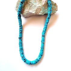 Kingman Turquoise 19 Inches Sterling Silver Beads Navajo Handmade New Southwestern Blue Single Strand Turquoise Necklace, Southwestern Round Blue Turquoise Necklace, Handmade Round Blue Turquoise Necklace, Southwestern Single Strand Blue Turquoise Necklace, Handmade Blue Turquoise Rondelle Necklace, Southwestern Blue Turquoise Single Strand Necklace, Blue Turquoise Necklace With Large Round Beads, Blue Bohemian Rondelle Jewelry, Hand-strung Round Blue Turquoise Necklace