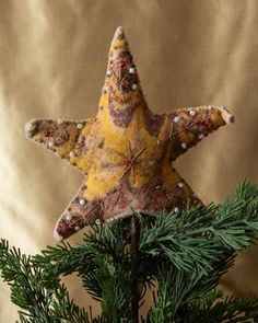 Embroidered Wool Star Tree Topper - Lone Fox Lone Fox, Felt Advent Calendar, Xmas Decorations Diy, Felt Star, Family Christmas Tree, Primitive Patterns, Star Tree, Star Tree Topper, Christmas Tree Topper