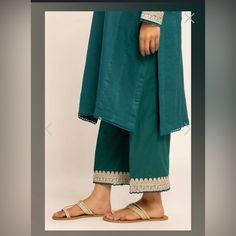 Embroidered Trouser Pants From Khaadi, New With Tags! Cotton Fabric. Has Cute Laces On Poncha Spring Embroidered Ankle-length Bottoms, Traditional Bottoms With Dabka Work For Eid, Traditional Bottoms With Zari Work For Eid, Green Cotton Ankle-length Pants, Festive Embroidered Trousers Set, Ankle-length Green Cotton Pants, Traditional Cotton Pants With Zari Work, Casual Straight Pants With Chikankari Embroidery, Cotton Sets With Dupatta And Straight Pants