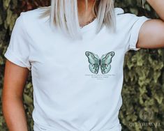 Butterfly Bible Verse Shirt, Freedom Shirt (Unisex  Crew Neck Tee) This colorful and artistic t-shirt is likely to become your new favorite! It's extremely comfortable and the unisex cut is flattering for both men and women. Perfect for yourself or as gift for teacher or Mom. This classic unisex jersey short sleeve tee fits like a well-loved favorite. Soft cotton and quality print you will love and want to wear every day.  - standard unisex sizing - true to size - 100%  cotton (fiber content may vary for different colors) - Made in America -------SHIRT COLORS------- Please see images for all color options! -------CARE INSTRUCTIONS------- Turn inside out. Machine wash cold. Tumble dry low. Do not bleach. Do not iron directly on design. Returns accepted within 14 days of receipt. Returned it Casual Tops With Custom Artwork For Gift, Casual Tops With Custom Artwork As Gift, Freedom Shirts, Bible Verse Shirt, Christian Shirt, Christian Shirts, Crew Neck Tee, Human Rights, Jersey Shorts