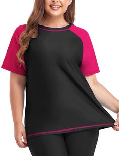 PRICES MAY VARY. 【Plus Size】 : 0X, 1X, 2X, 3X, 4X, 5X, 6X，plus size rash guard for women in a wide range choice, giving a loose comfortable fit. The bathing suit tops can be used not only as a swimsuit but also as a cover up. 【UPF 50+ Sun Protection】: Exclusive UV block rash guard material to protected your skin against the 98% UVA/UVB rays during outdoor activities, keeping you cool while outdoors in the direct sunlight. 【Professional Sports Fabric】: This beach shirt is made of swimsuit fabric Swim Shirts For Women, Sports Fabric, Surfing Swimwear, Swimsuit Fabric, Swim Shirt, Rash Guard Women, Plus Size Swim, Soft Feeling, Red Swimsuit