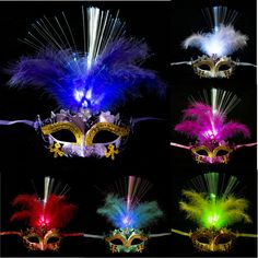 Glowing Feather Led Masks Venice Carnival Halloween Christmas Light Up Masks Masquerade Birthday Led Masks, Party Eyes, Feather Mask, Carnival Halloween, Led Mask, Lace Mask, Halloween Masquerade, Costume Themes, Half Face