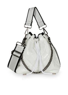 The perfect on the go companion, the Lindsey Blanc Puffer Bucket Bag offers stylish construction that keeps you organized when out and about. Puffer bucket bag with side stripe detailing and additional wristlet pouch. Features a short handle strap, adjustable crossbody strap & chain strap. Dimensions 9.8 x 8.6 x 5.5 inches. Washable with mild soap. Hang dry. Neoprene Bag, Wristlet Pouch, Neoprene Tote, Lightweight Bag, White Quilt, Orange Bag, Big Bags, Mini Tote, Perfect Bag