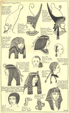 the ancient egyptian headdress, including hats and scarves are shown in black and white