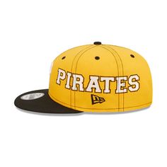 The Pittsburgh Pirates Team Split 9FIFTY Snapback features a team color fabrication with an embroidered Pirates logo at the front panels and a team wordmark across the left and right-wear sides. Additional details include a snapback closure at the rear and a gray undervisor. Snapback Hat With Team Logo For Fans, Flat Bill Snapback Hat With Team Logo, Sporty Fitted Hat With Team Logo For Fans, Collegiate Fitted Hat With Team Logo In Team Colors, Team-colored Sporty Baseball Cap With Team Logo, Team-colored Embroidered Logo Fitted Hat, Team-colored Flat Bill Fitted Hat For Fans, Sporty Team-colored Baseball Cap With Team Logo, Collegiate Fitted Hat With Flat Bill For College