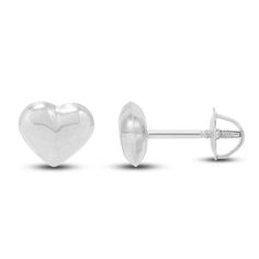 These cute puffy heart earrings are designed in high-polish 14K white gold with screw backs. Hypoallergenic White Gold Round Heart Earrings, Classic Hypoallergenic White Gold Heart Earrings, Hypoallergenic Heart-shaped White Gold Earrings, Hypoallergenic White Gold Heart Cut Earrings, Valentine's Day White Gold Nickel-free Heart Earrings, Valentine's Day Nickel-free White Gold Heart Earrings, Valentine's Day White Gold Heart Earrings Nickel Free, Hypoallergenic White Gold Heart Earrings, Jared The Galleria Of Jewelry