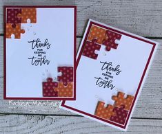 two cards made with the puzzle pieces stamp set