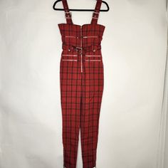 We Wore What Plaid Moto Jumpsuit Overalls Stretch Buckle Adjustable Straps Red Small Stylish Design Revamp Your Fashion Game With The We Wore What Red Plaid Moto Jumpsuit Overalls In Size Small. This Fashion-Forward Piece Combines The Comfort Of Overalls With The Edgy Style Of A Moto Jumpsuit, Making It A Unique And Eye-Catching Addition To Your Wardrobe. Key Features: * Perfect Fit: This Jumpsuit Fits True To Size, Ensuring A Comfortable And Flattering Fit. * Stylish Design: Stand Out With A Sq Fitted Red Overalls, Casual Red High Waist Jumpsuits And Rompers, Black Silk Jumpsuit, Grey Sweatsuit, Brown One Piece, Jumpsuit Overalls, We Wore What, Linen Overalls, Jumpsuit Fitted