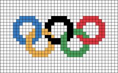 A pixel art template of the Olympic Rings. Sports Pixel Art, Pixel Art Simple, Summer Camp Art, Pixel Quilting, Modele Pixel Art, Hamma Beads Ideas, Olympic Rings, Easy Pixel Art, Pixel Drawing