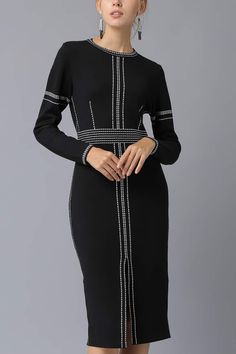 Details: Gender: Woman Season: Spring / Autumn Material: Polyester Size Guid: Size Length Shoulder Bust Waist Hem Sleeve Cuff S 104cm 36cm 82cm 66cm / 55cm / M 106cm 37cm 84cm 70cm / 56cm / L 108cm 38cm 86cm 74cm / 57cm / XL 110cm 39cm 88cm 78cm / 58cm / 2XL 110cm 40cm 92cm 80cm / 58cm / Note: Manual measurement, please allow 1-3cm error range, the color is subject to the actual product. Womens Knit Dresses, Fashion Sewing Pattern, Sleeve Cuff, Knitted Dress, Mid Dresses, 50's Dress, Fashion Sewing, Mid Length, Season Spring