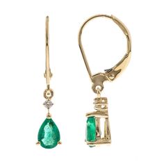 Decorate yourself in elegance with this Earring is crafted from 14K Yellow Gold by Gin & Grace Earring. This Earring is made up of 4X6 Pear-Cut prong setting Emerald (2 pcs) 0.72 Carat and Round-Cut prong setting Diamond (2 pcs) 0.03 Carat. This Earring is weight 1.2 grams. This delicate Earring is polished to a high finish shine. Simple leverback clasps keep these earrings securely fastened. Classic Emerald Pear-shaped Earrings, Classic Pear-shaped Emerald Earrings, Emerald Pear-shaped Fine Jewelry Earrings, Yellow Gold Pear-shaped May Birthstone Earrings, Yellow Gold Pear-shaped Fine Jewelry Earrings, Classic Pear-shaped May Birthstone Earrings, Fine Jewelry Pear-shaped May Birthstone Earrings, Fine Jewelry Pear-shaped Earrings For May Birthstone, Pear-shaped 14k Gold Gemstone Earrings