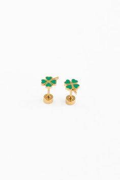 Shamrock Yellow Gold Drop Cartilage Earrings As Gift, Green Pierced Cartilage Earrings As Gift, Hypoallergenic Yellow Gold Plug Earrings As Gift, Green Hypoallergenic Cartilage Earrings As Gift, Hoop Charms, Clover Earrings, Gem Necklace, Luck Of The Irish, Hypoallergenic Earrings