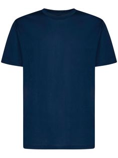 navy blue cotton round neck short sleeves straight hem